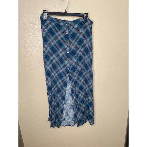 Wild Fable Womens Blue Plaid Button-Front Midi‎ Skirt Size M long straight - Picture 1 of 7
